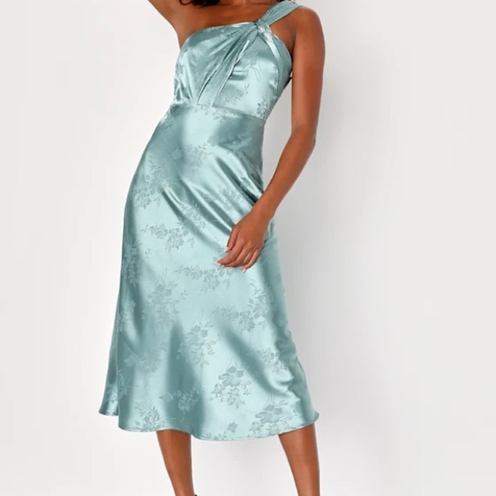 Lulu's One-Shoulder Floral Midi Dress in Teal